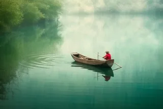 湖面划船人物碧绿背景