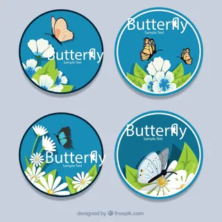 免抠花卉和蝴蝶标签