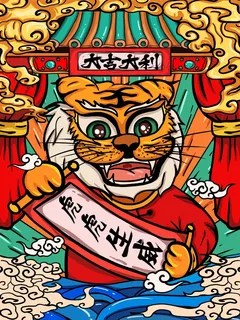 虎年中国风萌虎插画 虎年中国风萌虎插画