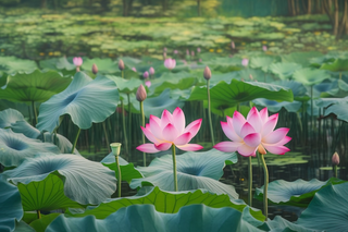 荷塘里有两朵荷花摄影图