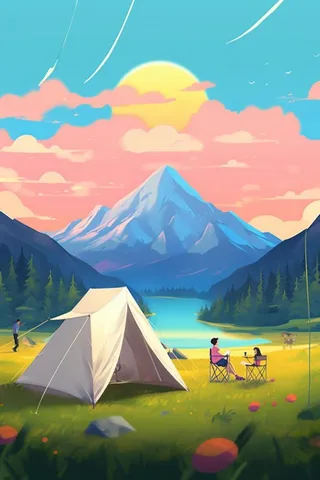 露营风景清新蓝天白云背景