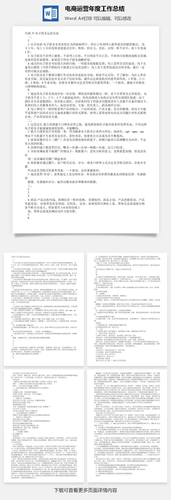 电商运营年度工作总结word模板