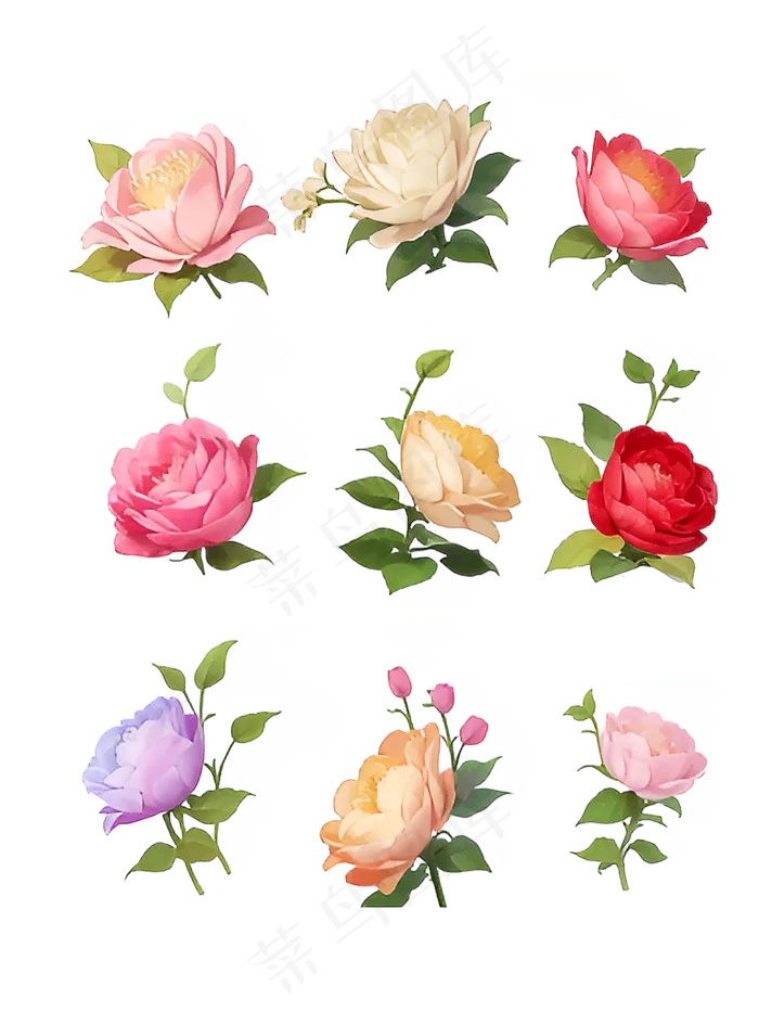红色 粉色 手绘 免抠 PNG 玫瑰 花 素材14