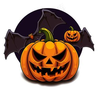 南瓜灯蝙蝠恐怖万圣节插画免抠