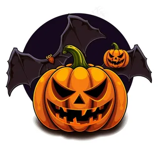 南瓜灯蝙蝠恐怖万圣节插画免抠