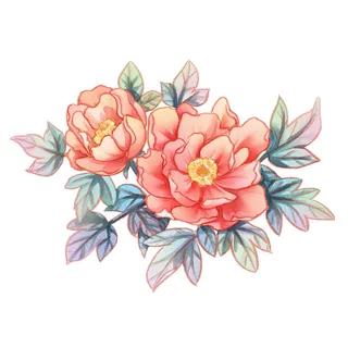 手绘国潮中国风古典牡丹花国花花卉装饰图案PSD设计素材