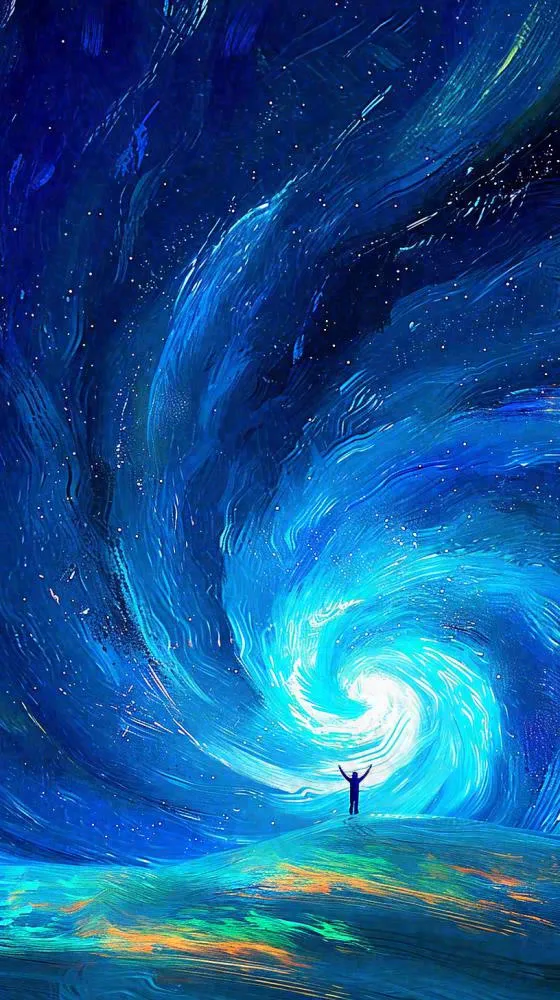 夜晚天蓝色天空科幻绚丽星空(816x1456)