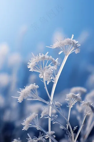 冰花蓝色冰冷枝叶背景