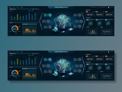 深色科技感酷炫可视化数据大屏仪表盘驾驶舱UI界面PSD模板素材