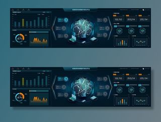 深色科技感酷炫可视化数据大屏仪表盘驾驶舱UI界面PSD模板素材