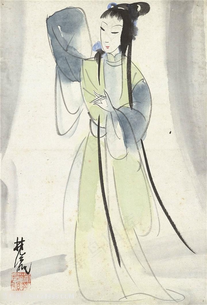 林风眠手绘中式美女艺术挂画