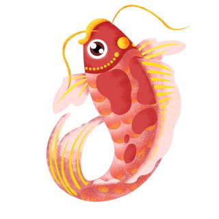 手绘烫金国潮中国风卡通锦鲤鱼金鱼插画装饰元素PSD设计素材