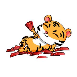 中国风2022虎年元旦新年卡通老虎形象装饰元素插画ps素材