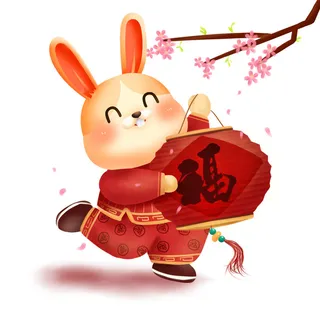 手绘2023兔年新年卡通兔子形象IP插画元素PSD设计素材png图案