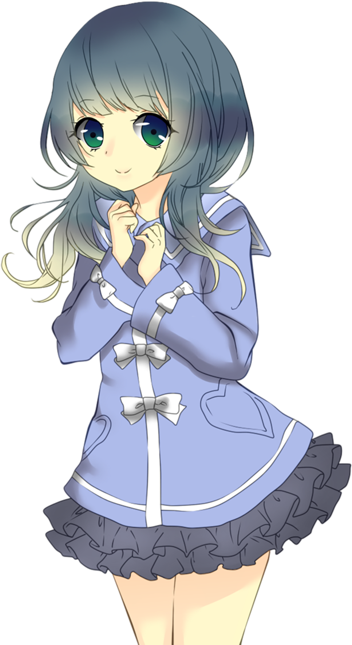 蓝色裙子长发女孩卡通简笔人物