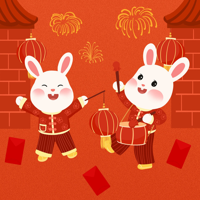 手绘2023兔年新年卡通兔子形象IP插画元素PSD设计素材png图案psd模版下载