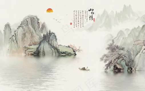 中国风山水花鸟日出帆船山水情鸿运当头客厅卧室玄关画酒店装饰画壁画挂画 中国风山水花鸟日出帆船山水情鸿运当头客厅卧室玄关画酒店装饰画壁画挂画