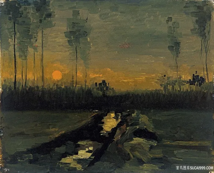 文森特·梵高日落时的风景