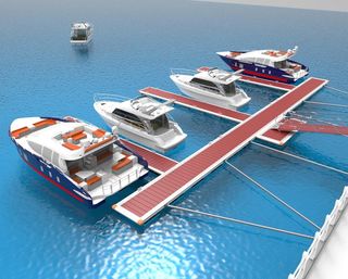 游艇码头撑杆引桥海上码头效果图