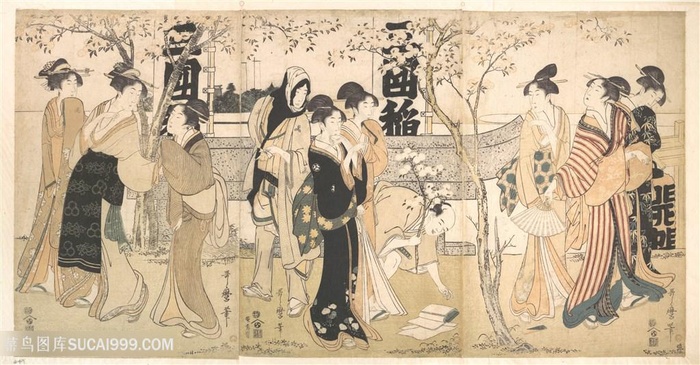 喜多川歌磨唯美手绘美女艺术挂画