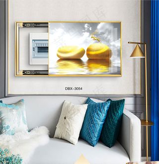 大气时尚家居室内装饰场景客厅沙发卧室床铺电表箱壁画背景图背景效果图现代