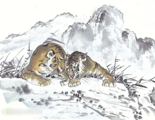 水墨两只老虎国画高清图片