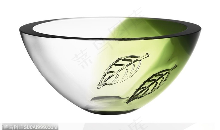 玻璃艺术-绿色花纹的玻璃碗