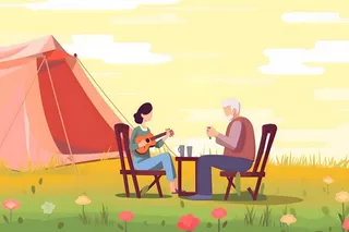 户外野外森林草原露营人们卡通插画背景