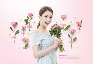 春天花卉美女粉色背景