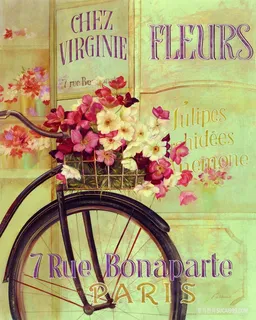 唯美自行车花卉油画