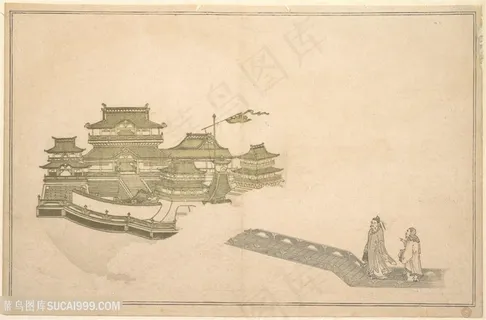 喜多川歌磨手绘日系湖畔房子风景画 喜多川歌磨手绘日系湖畔房子风景画