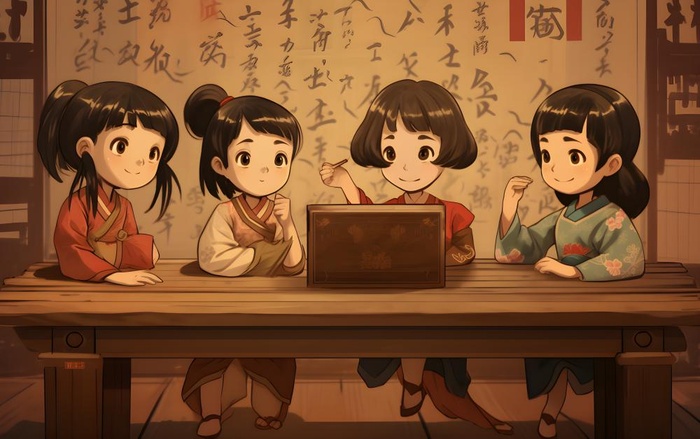 女孩们古风卡通背景(3600x2259)
