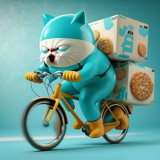 爆脾气大脸猫骑着单车送外卖