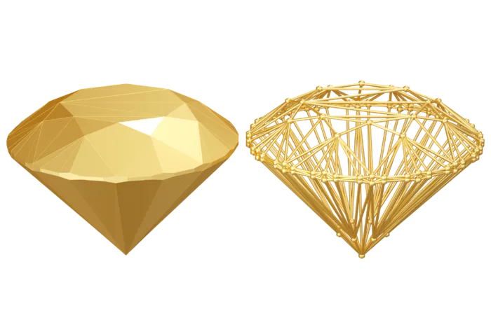 钻石宝石金色线框装饰漂浮免扣模型3D