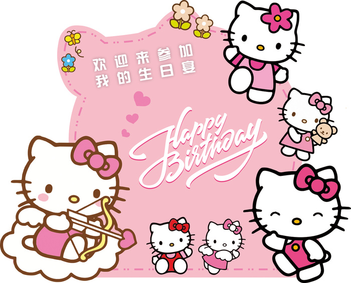 kitty猫生日背景cdr矢量模版下载