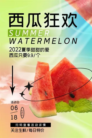 水果海报水果店宣传果汁西瓜红色绿色