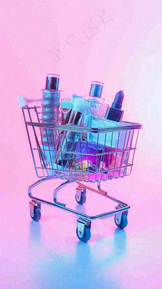 商品购物车电商美妆洗漱用品，彩色缤纷C4D(816x1456)