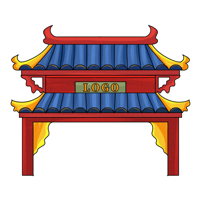 复古中国风国潮古建筑插画手绘高楼古塔PSD素材亭子png免抠图psd模版下载