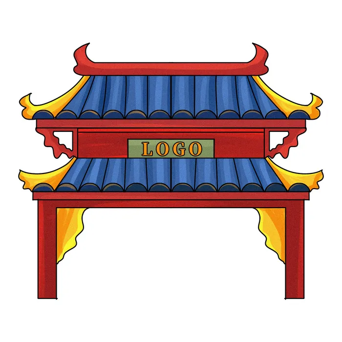复古中国风国潮古建筑插画手绘高楼古塔PSD素材亭子png免抠图psd模版下载