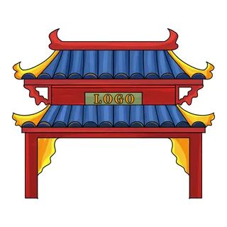 复古中国风国潮古建筑插画手绘高楼古塔PSD素材亭子png免抠图