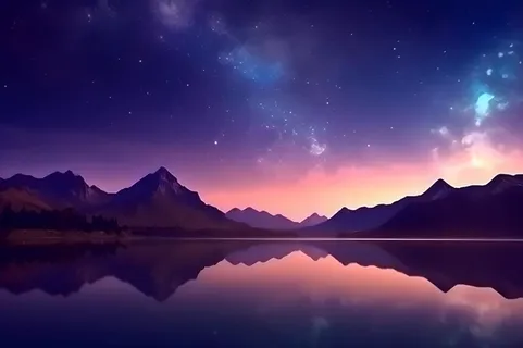 紫色梦幻星空水面倒影背景