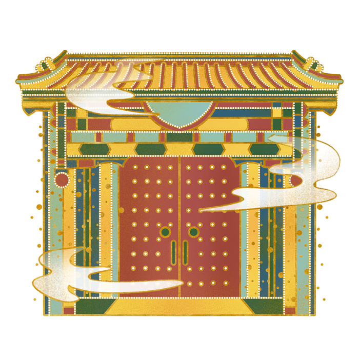 复古中国风国潮古建筑插画手绘高楼古塔PSD素材亭子png免抠图psd模版下载