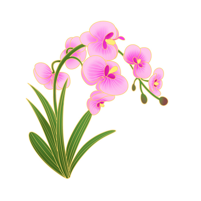 国潮风立体浮雕金边手绘花朵花卉PSD设计PNG免扣图片元素素材psd模版下载