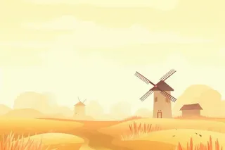 风车小屋黄色麦田背景