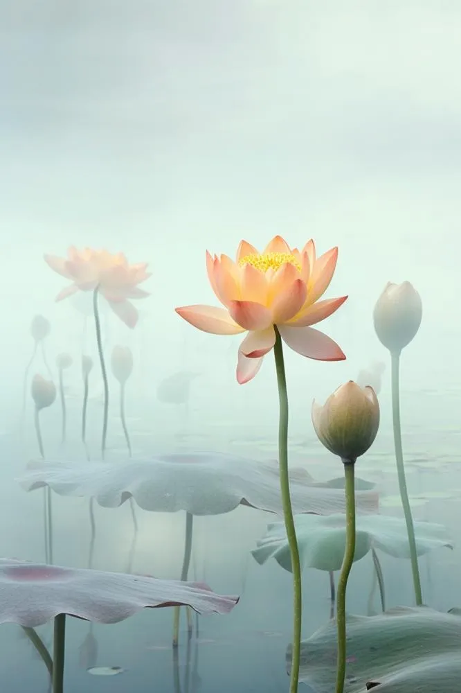 简约雾面荷花池塘背景(896x1344)