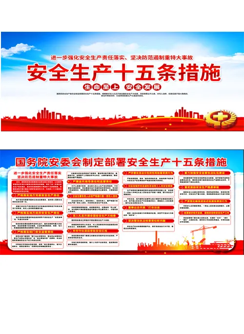 安全生产十五条措施宣传栏大气简洁2022安全生产月