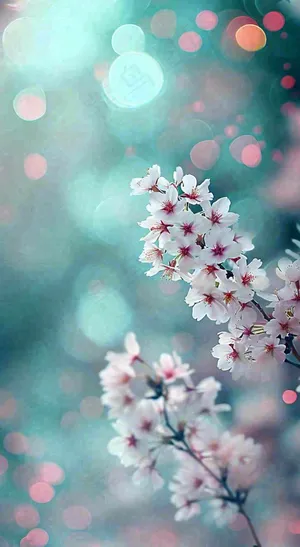 春天枝条上开满花朵，春分摄影图