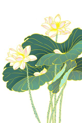 国潮中国风手绘荷花莲花荷叶莲藕植物花卉装饰插画PSD设计素材