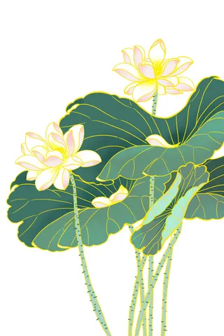 国潮中国风手绘荷花莲花荷叶莲藕植物花卉装饰插画PSD设计素材