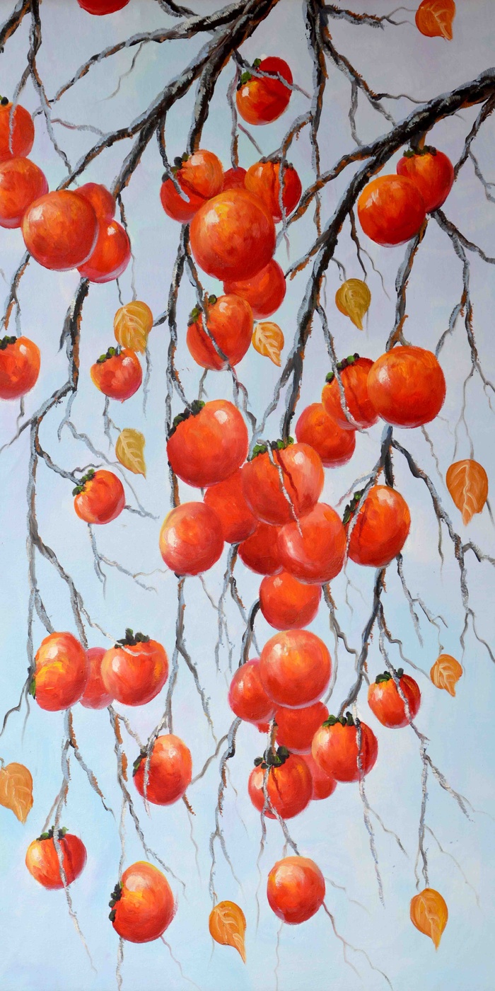 手绘柿子装饰画 
